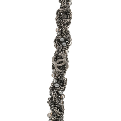 Chanel Multi Chain Braided Pearl Long Necklace Silver 5 of 5