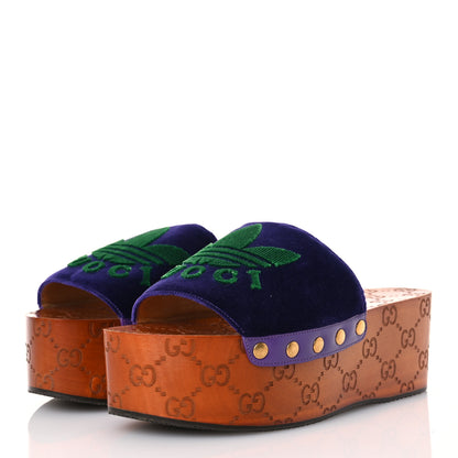 Gucci X ADIDAS Soft Velvet Malaga Kid Womens Platform Sandals 36.5  Iris Extreme 3 of 9