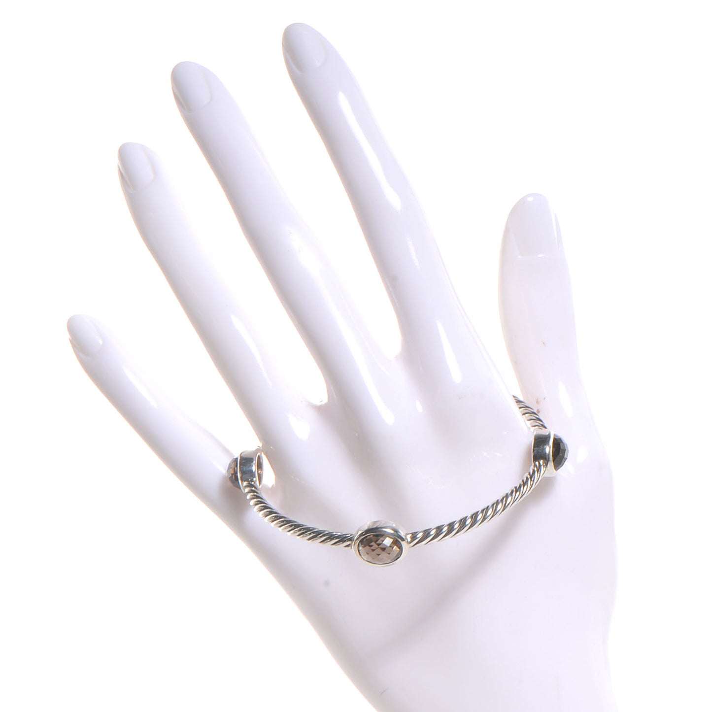 Sterling Silver Renaissance Oval Station Bangle Smoky Quartz