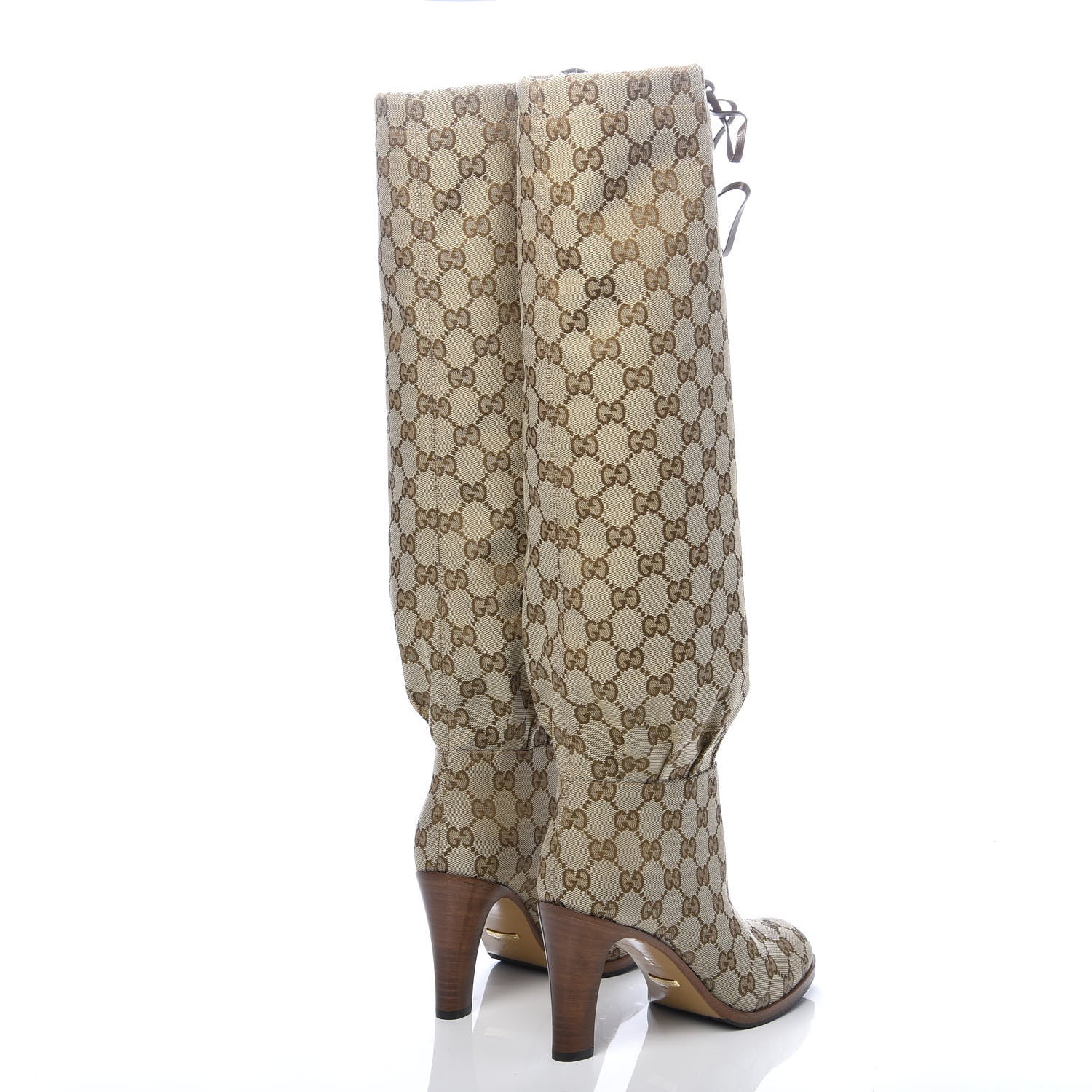 Gucci Monogram Malaga Kid Mid Heel Boots 36.5 Beige Ebony 4 of 8