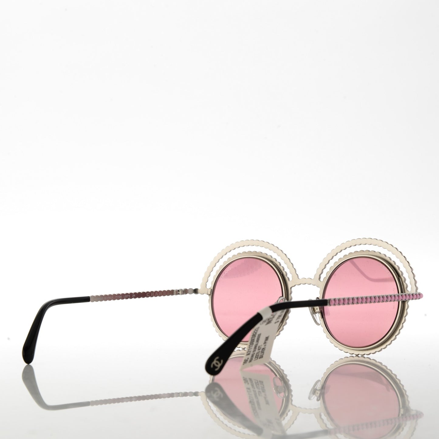 Pearl Round Sunglasses 71139 Silver Pink