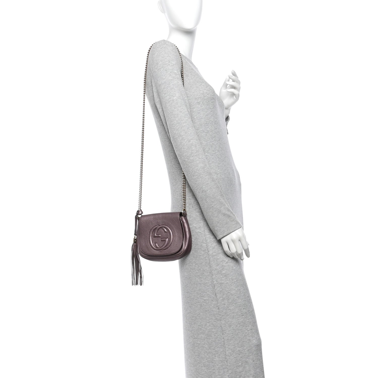 Gucci Metallic Pebbled Calfskin Small Soho Flap Crossbody Purple 2 of 13