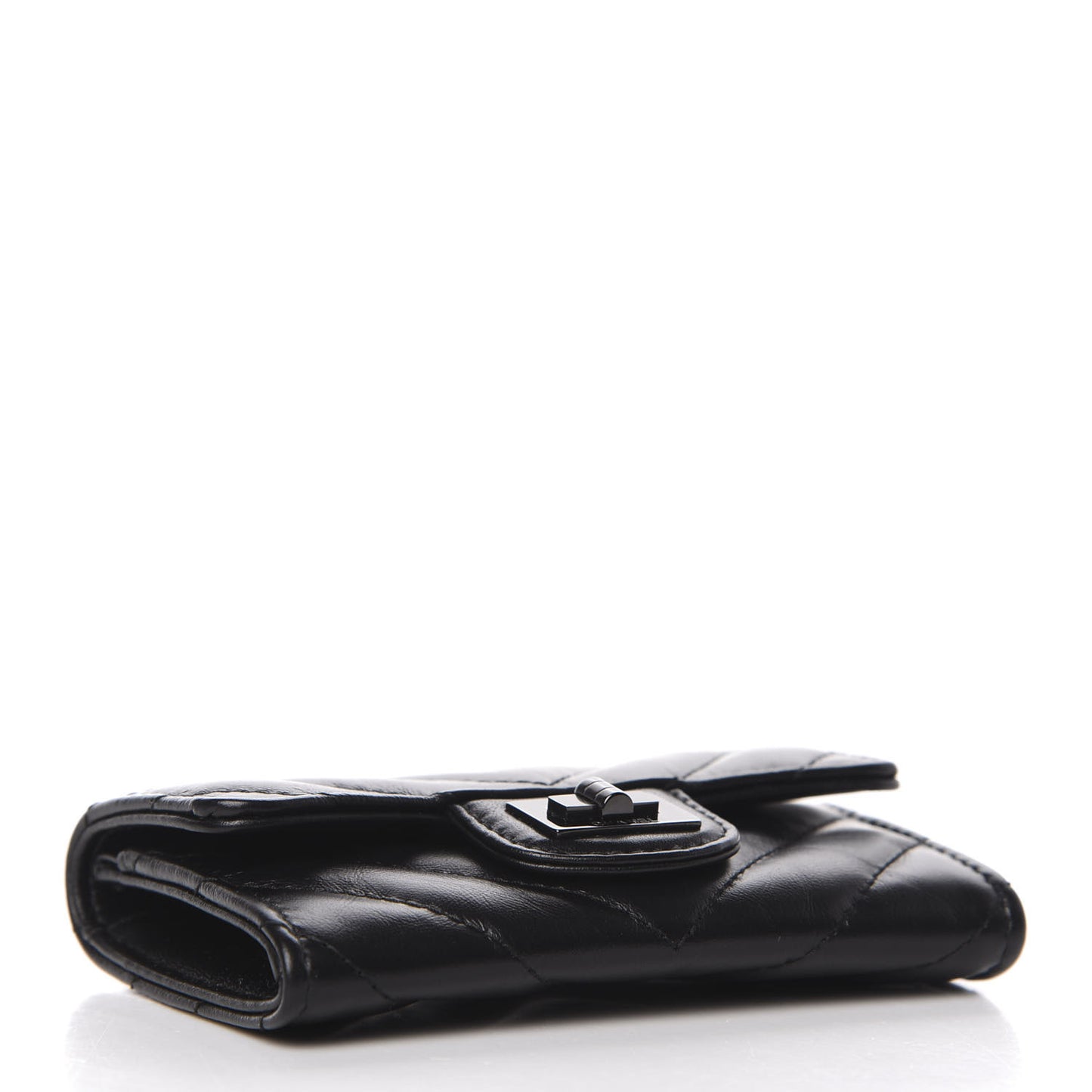 Aged Calfskin Chevron Quilted Reissue Card Holder Wallet So Black