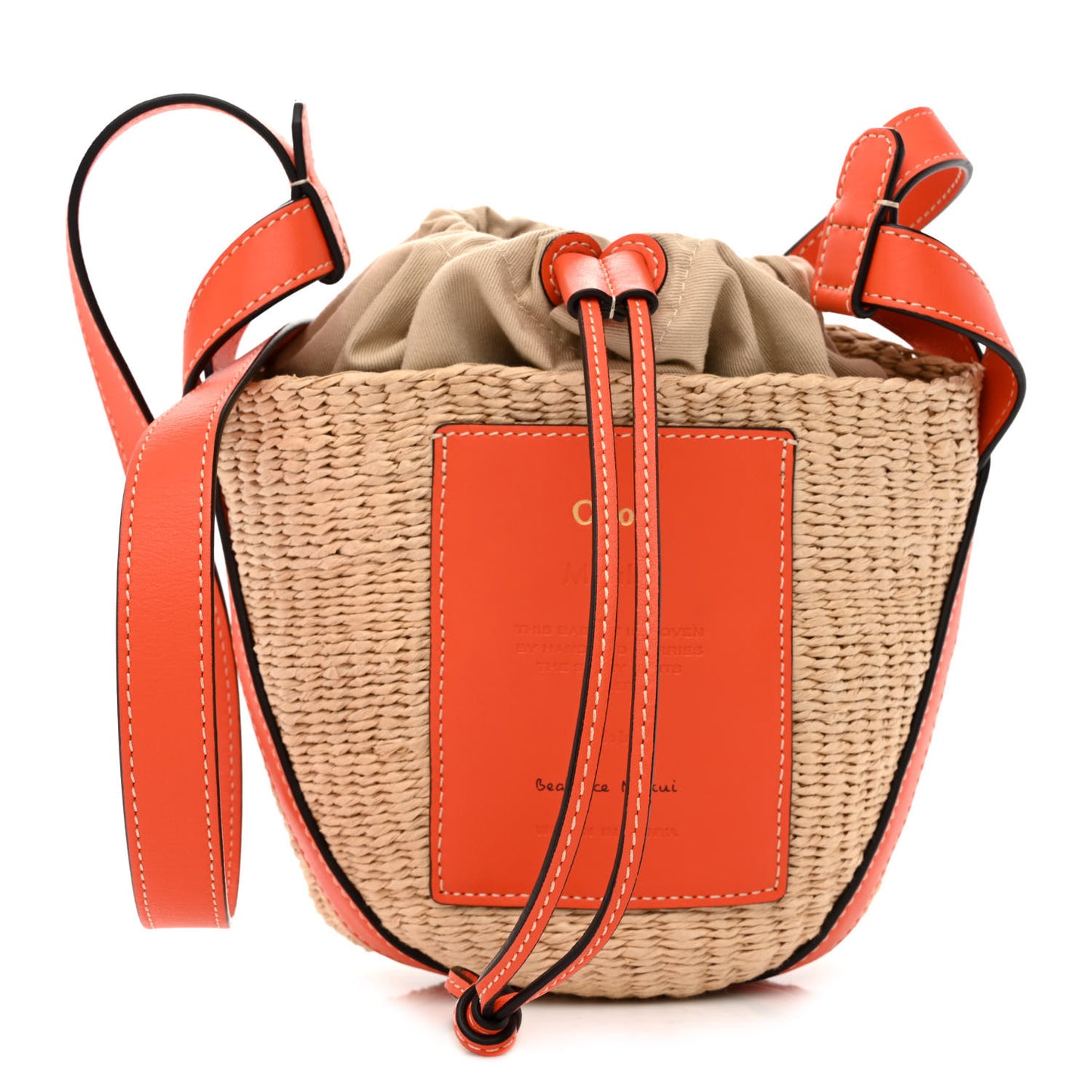 X MIFUKO Raffia Calfskin Basket Shoulder Bag Orange Fizz