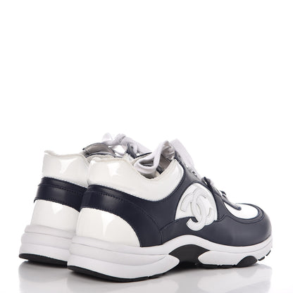 Chanel Patent Calfskin CC Sneakers 37.5 Navy White 4 of 11