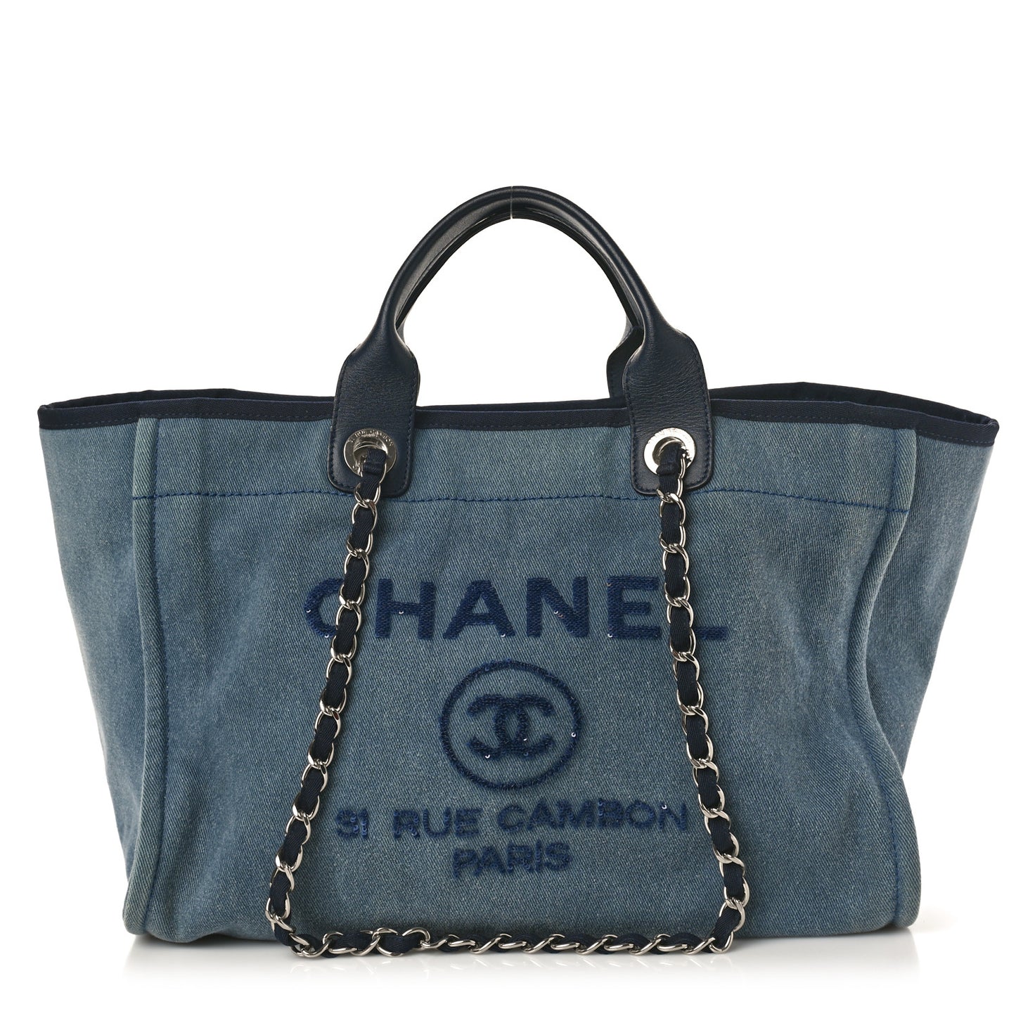 Canvas Sequin Medium Deauville Tote Navy