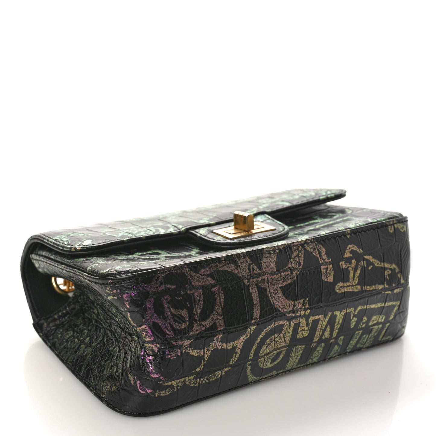 Calfskin Crocodile Embossed Graffiti 2.55 Mini Cocodile Reissue Flap Black Pink