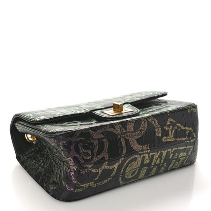 Chanel Calfskin Crocodile Embossed Graffiti 2.55 Mini Cocodile Reissue Flap Black Pink 4 of 10