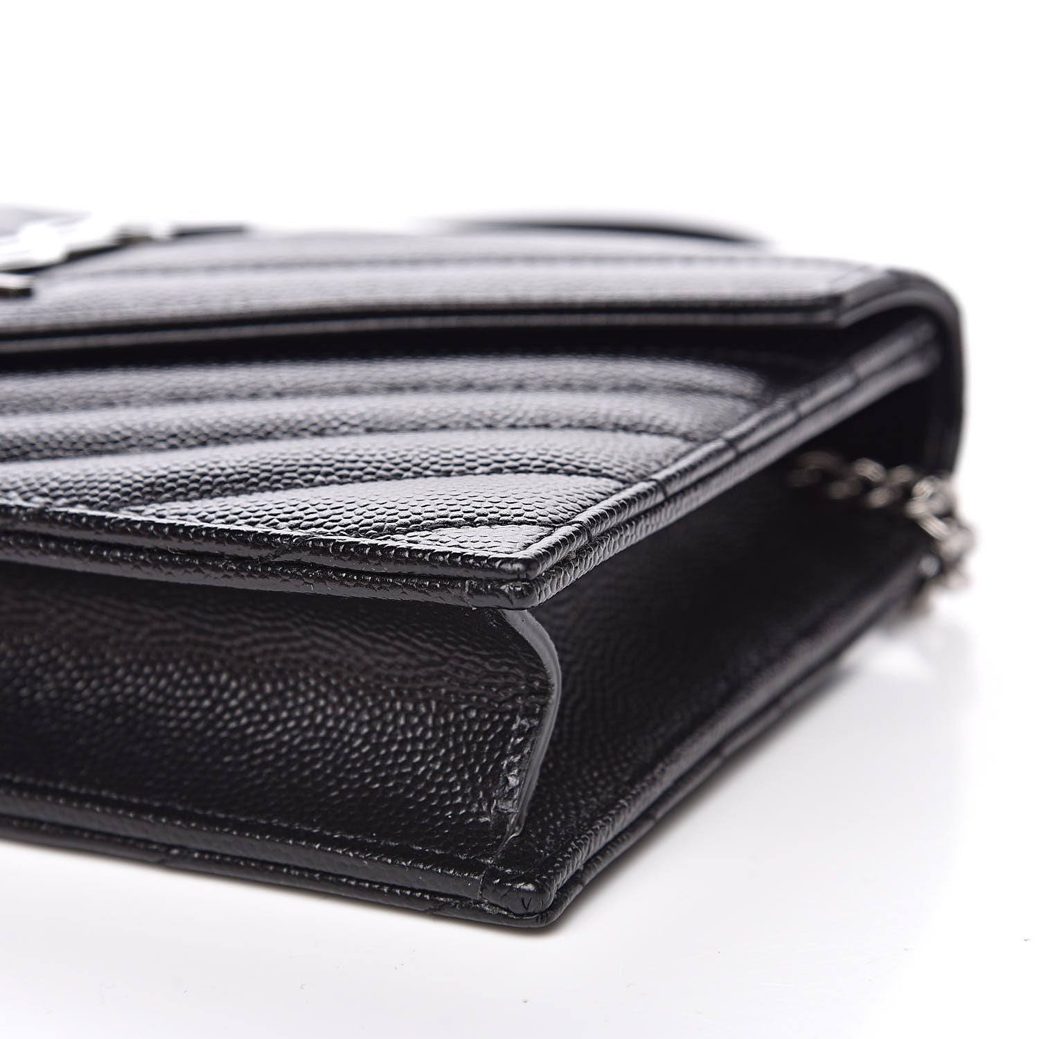Saint Laurent Grain De Poudre Matelasse Chevron Monogram Envelope Chain Wallet Black 8 of 9