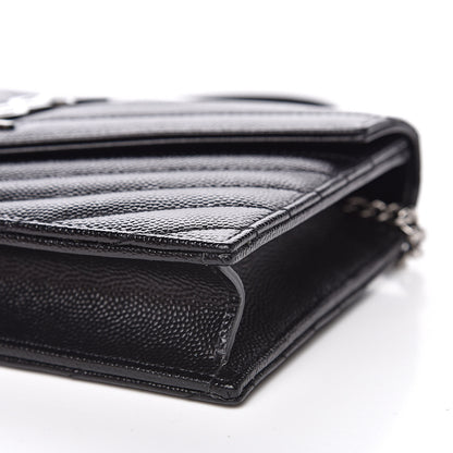Saint Laurent Grain De Poudre Matelasse Chevron Monogram Envelope Chain Wallet Black 8 of 9