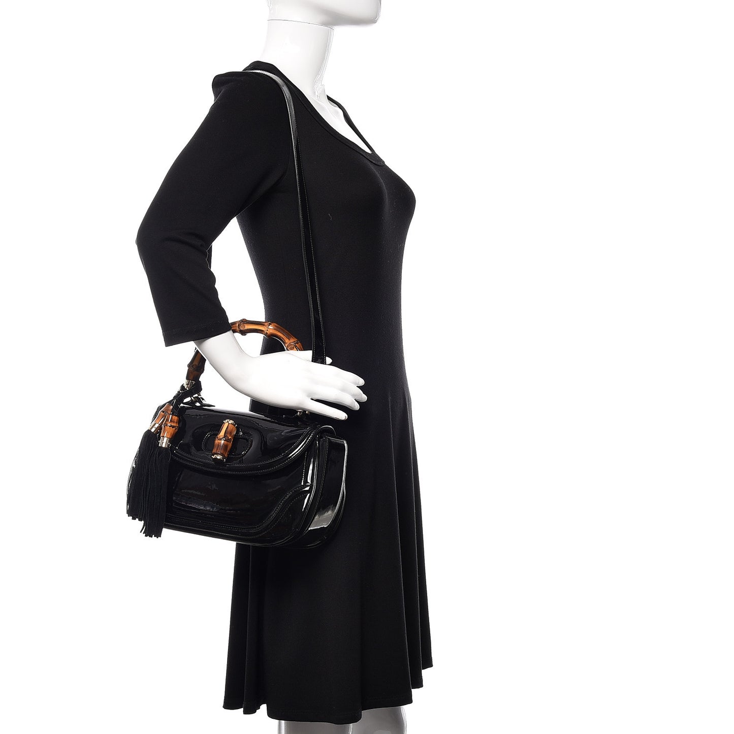 Patent Medium New Bamboo Top Handle Bag Black