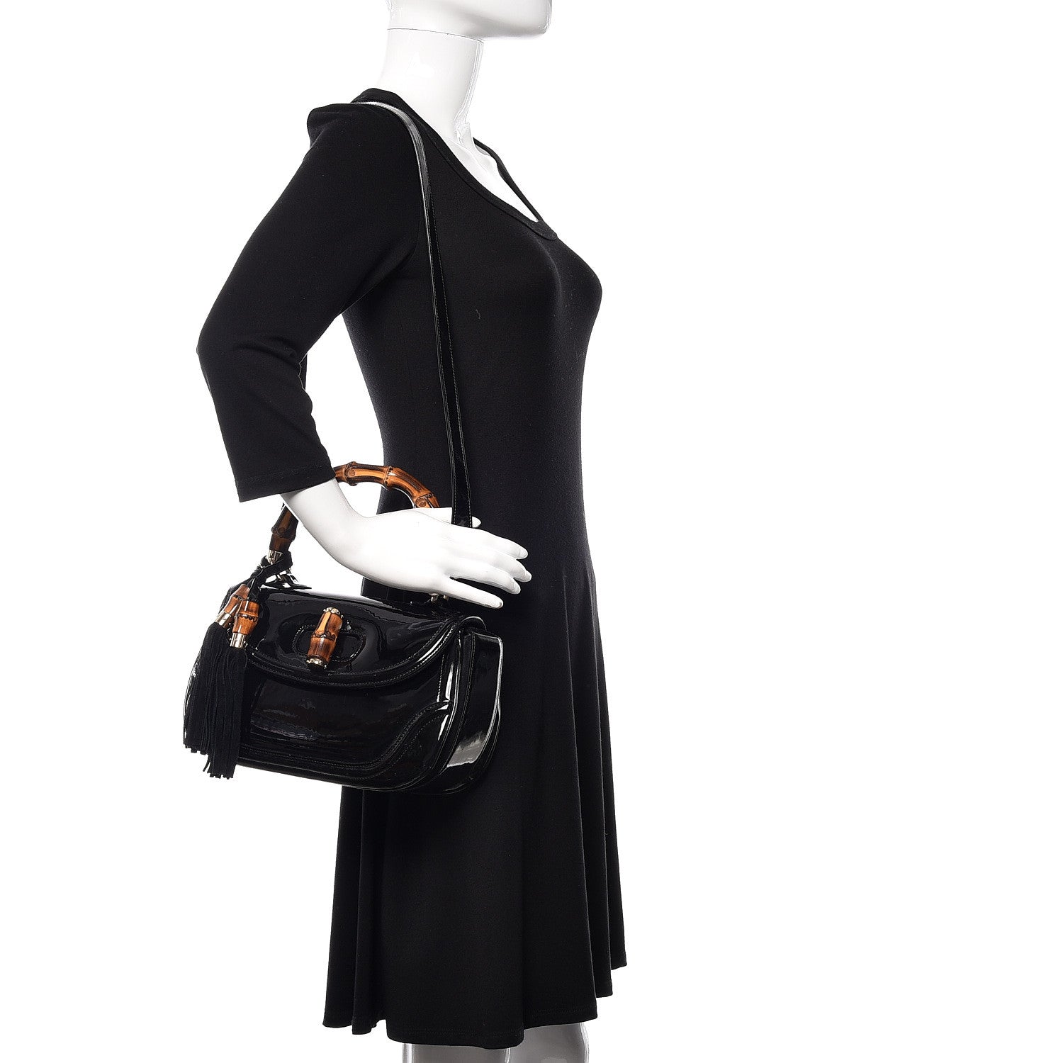Gucci Patent Medium New Bamboo Top Handle Bag Black 2 of 10