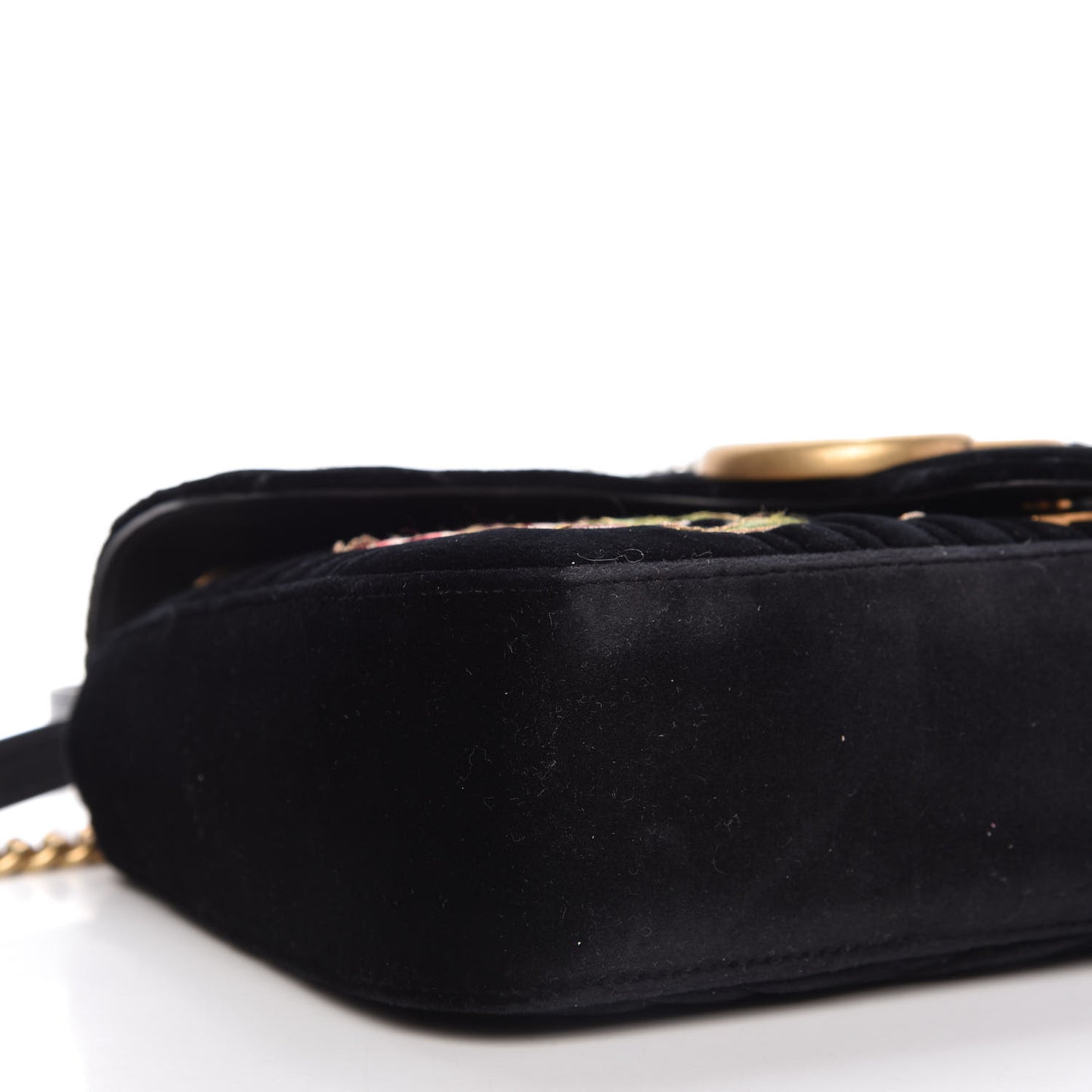 Velvet Matelasse Loved Embroidered Medium GG Marmont Shoulder Bag Black