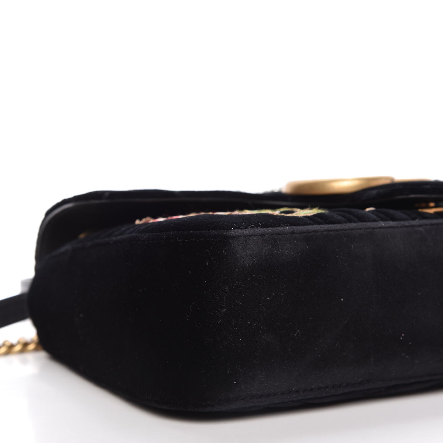 Gucci Velvet Matelasse Loved Embroidered Medium GG Marmont Shoulder Bag Black 6 of 10