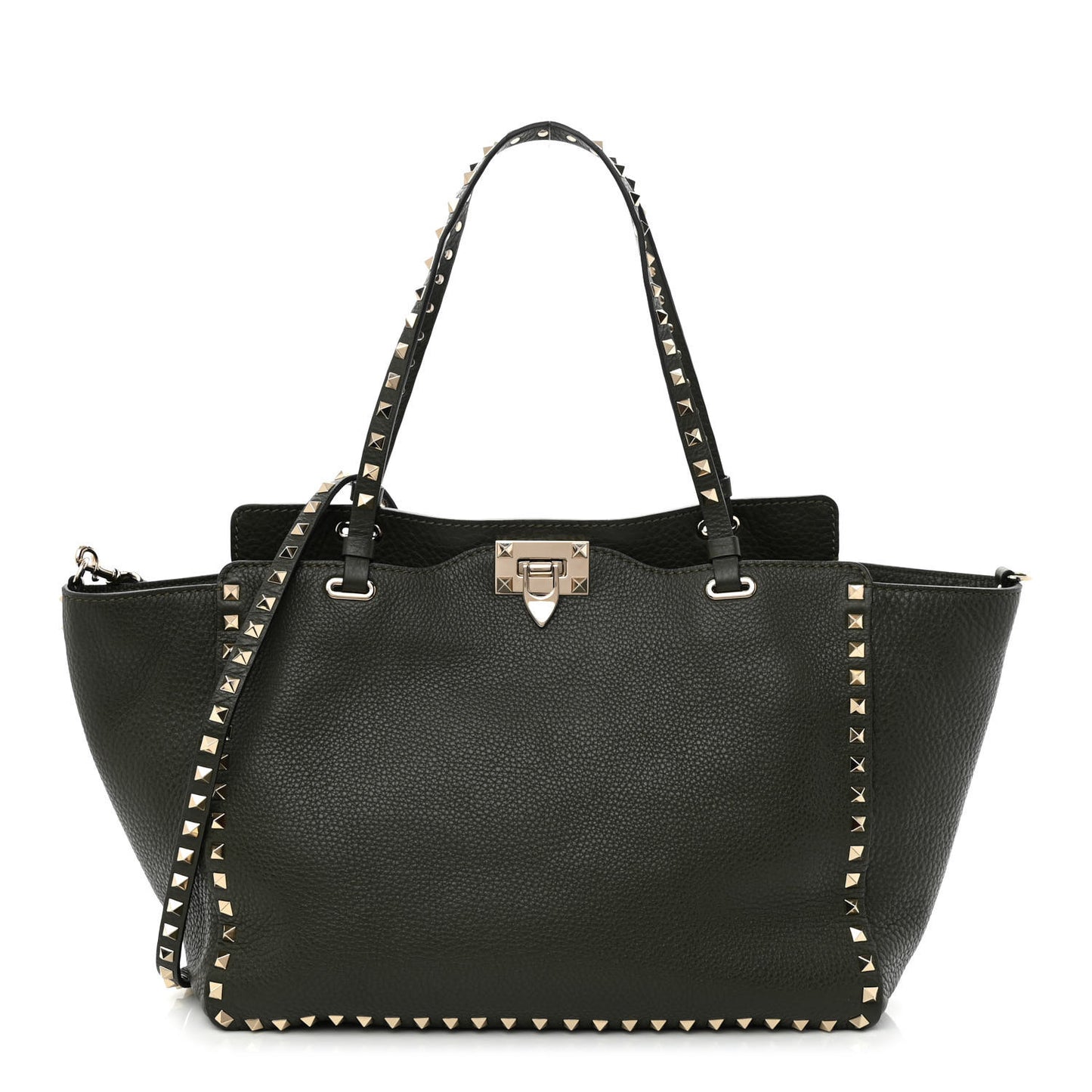 Pebbled Calfskin Medium Rockstud Tote Army Green