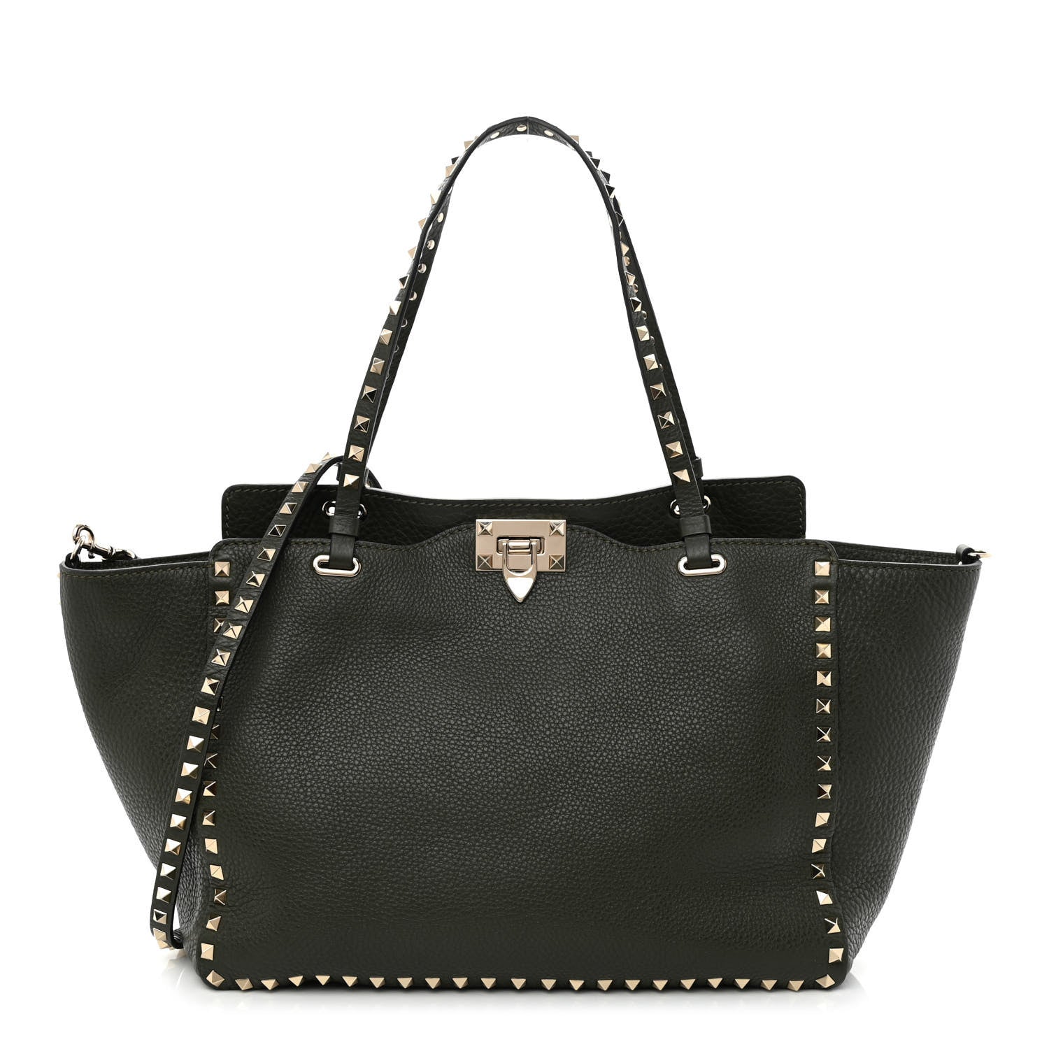 Valentino Garavani Pebbled Calfskin Medium Rockstud Tote Army Green 1 of 9