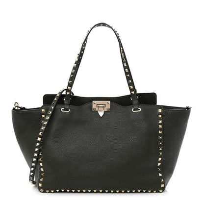 Valentino Garavani Pebbled Calfskin Medium Rockstud Tote Army Green 1 of 9