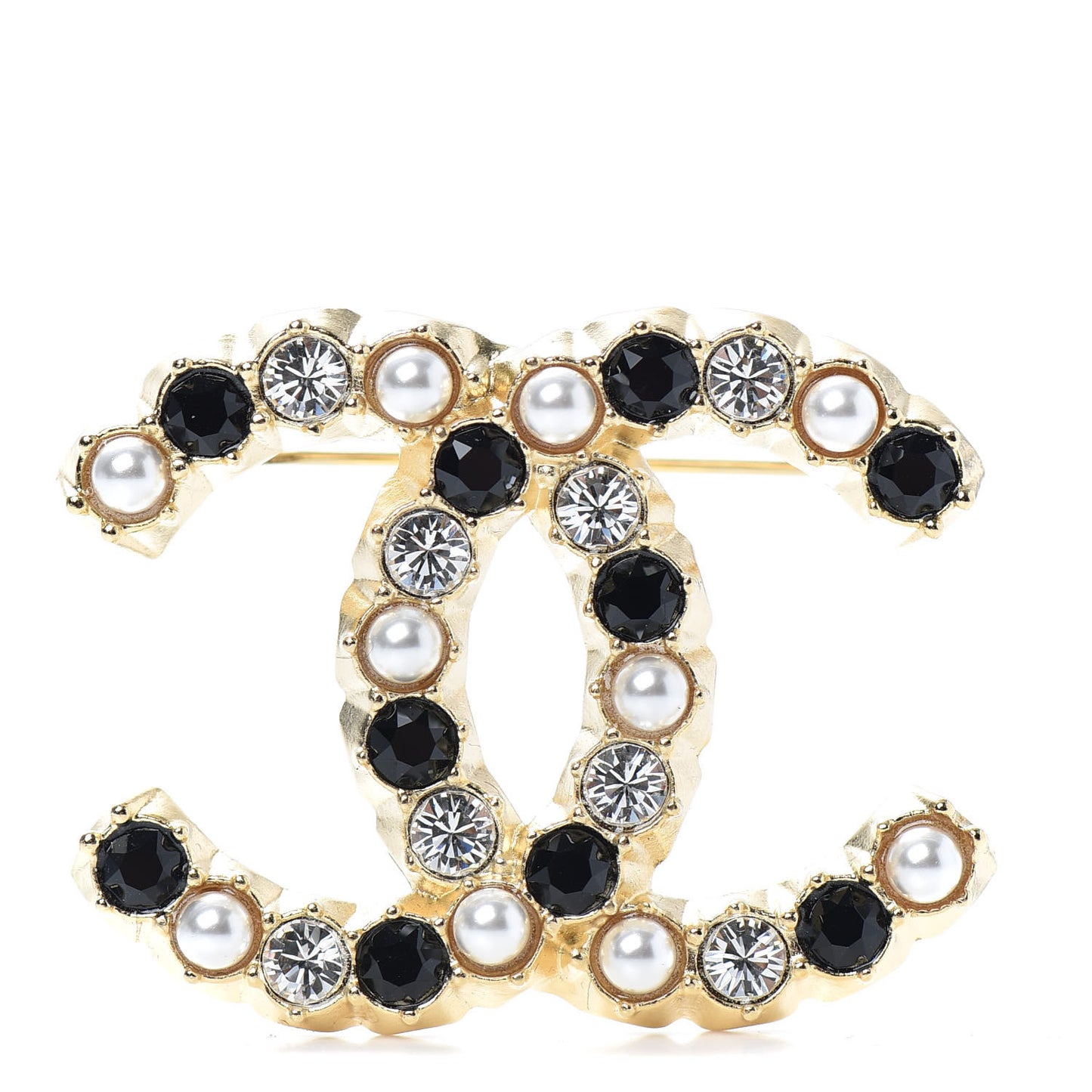 Pearl Crystal CC Brooch Black Gold