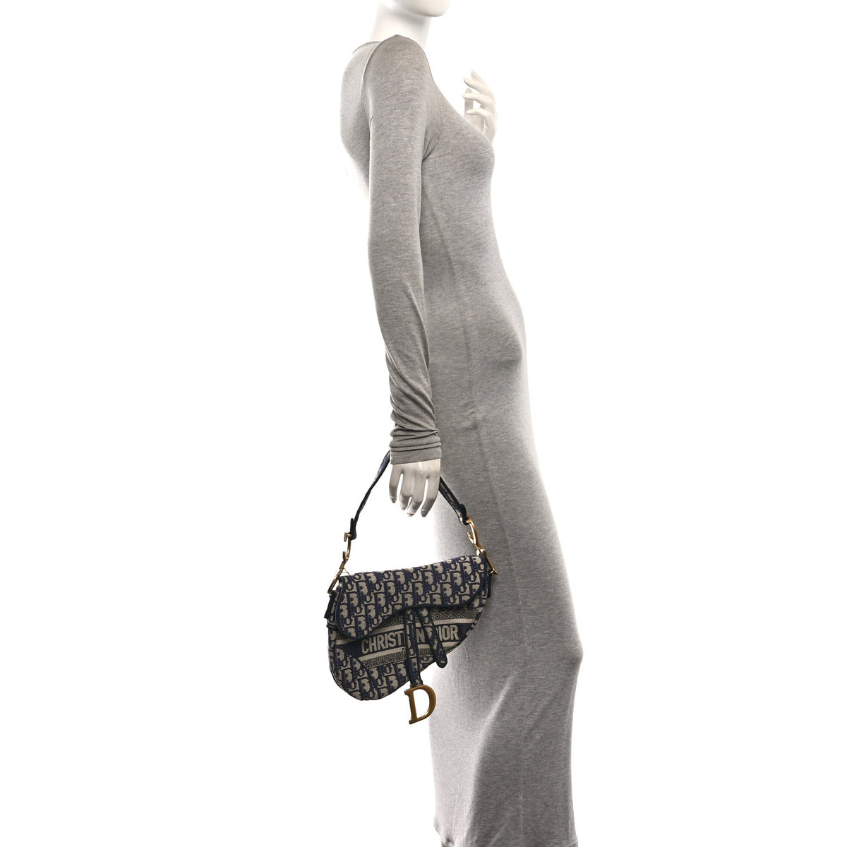 Oblique Embroidered Saddle Bag Blue