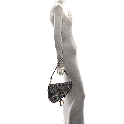 Christian Dior Oblique Embroidered Saddle Bag Blue 2 of 11