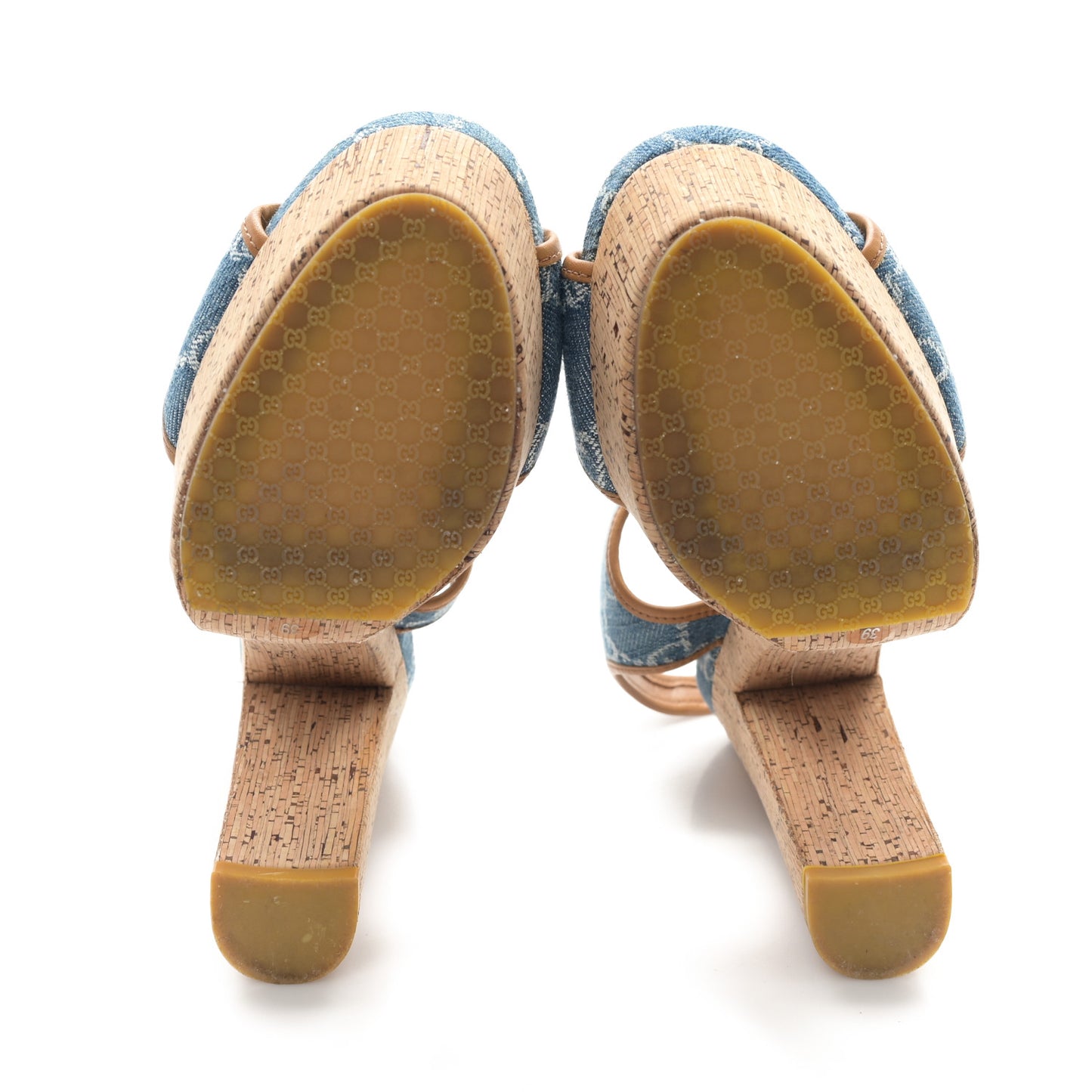 Denim GG Monogram Cork Platform Sandals 39 Blue
