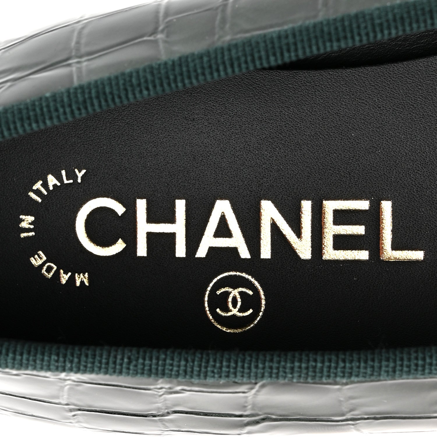 Chanel Patent Calfskin Crocodile Embossed Ballerina Flats 37 Dark Green Black 8 of 10