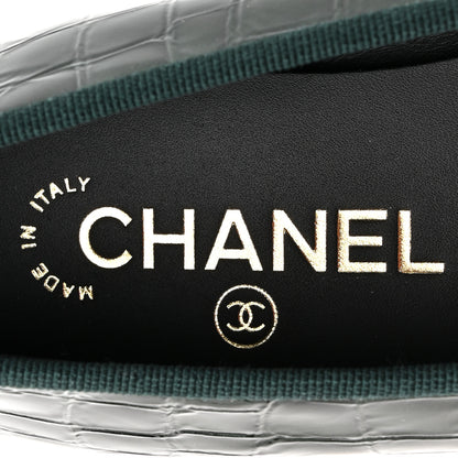 Chanel Patent Calfskin Crocodile Embossed Ballerina Flats 37 Dark Green Black 8 of 10