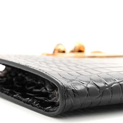 Alexander McQueen Calfskin Crocodile Embossed Knuckle Flat Clutch Black Gold 16 of 18