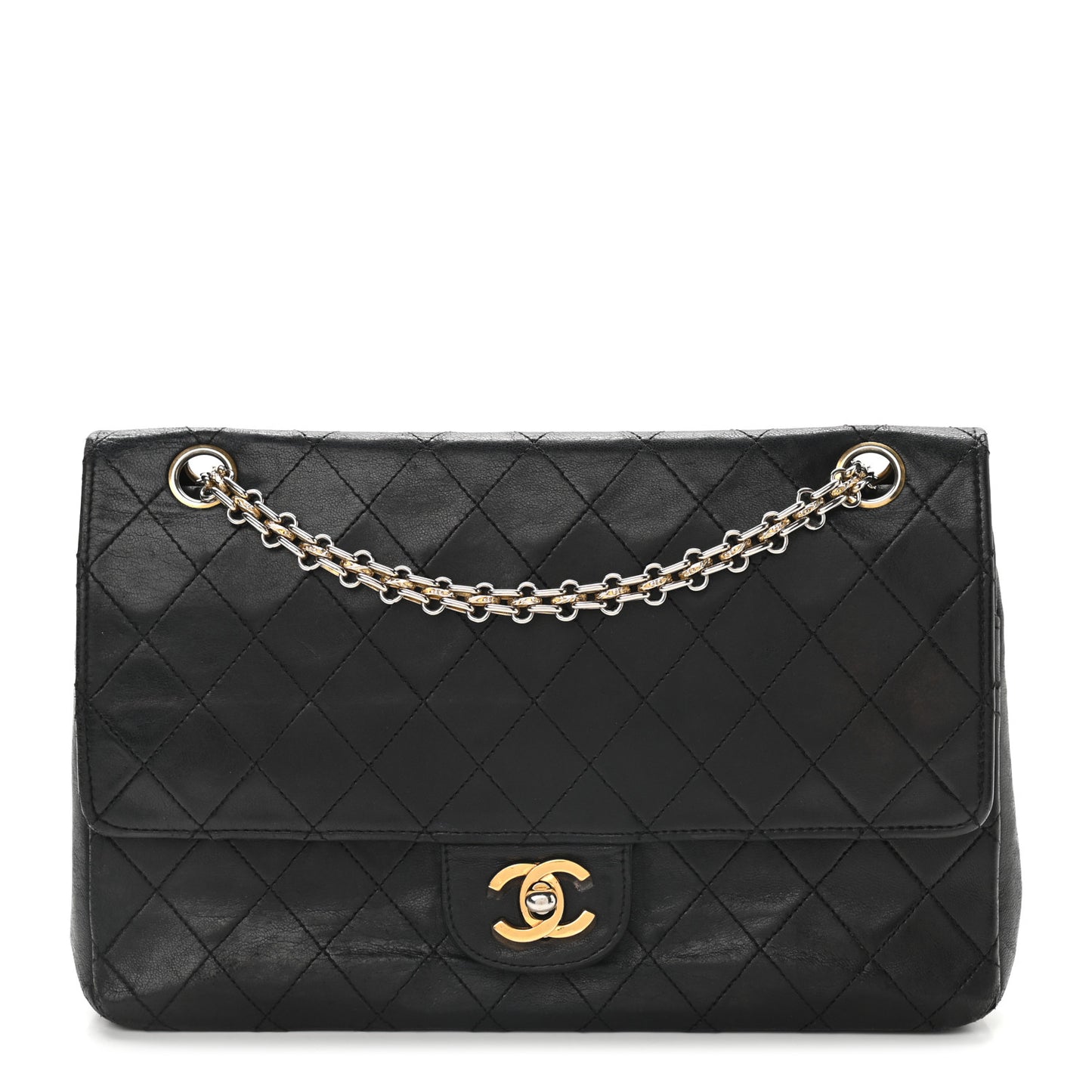 Lambskin Quilted Medium Double Flap Bijoux Chain Black