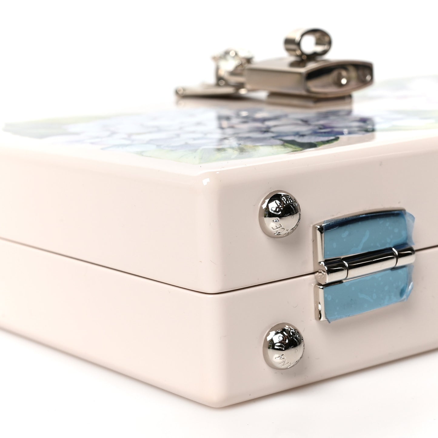 Acrylic Floral Print Dolce Box Clutch Ivory