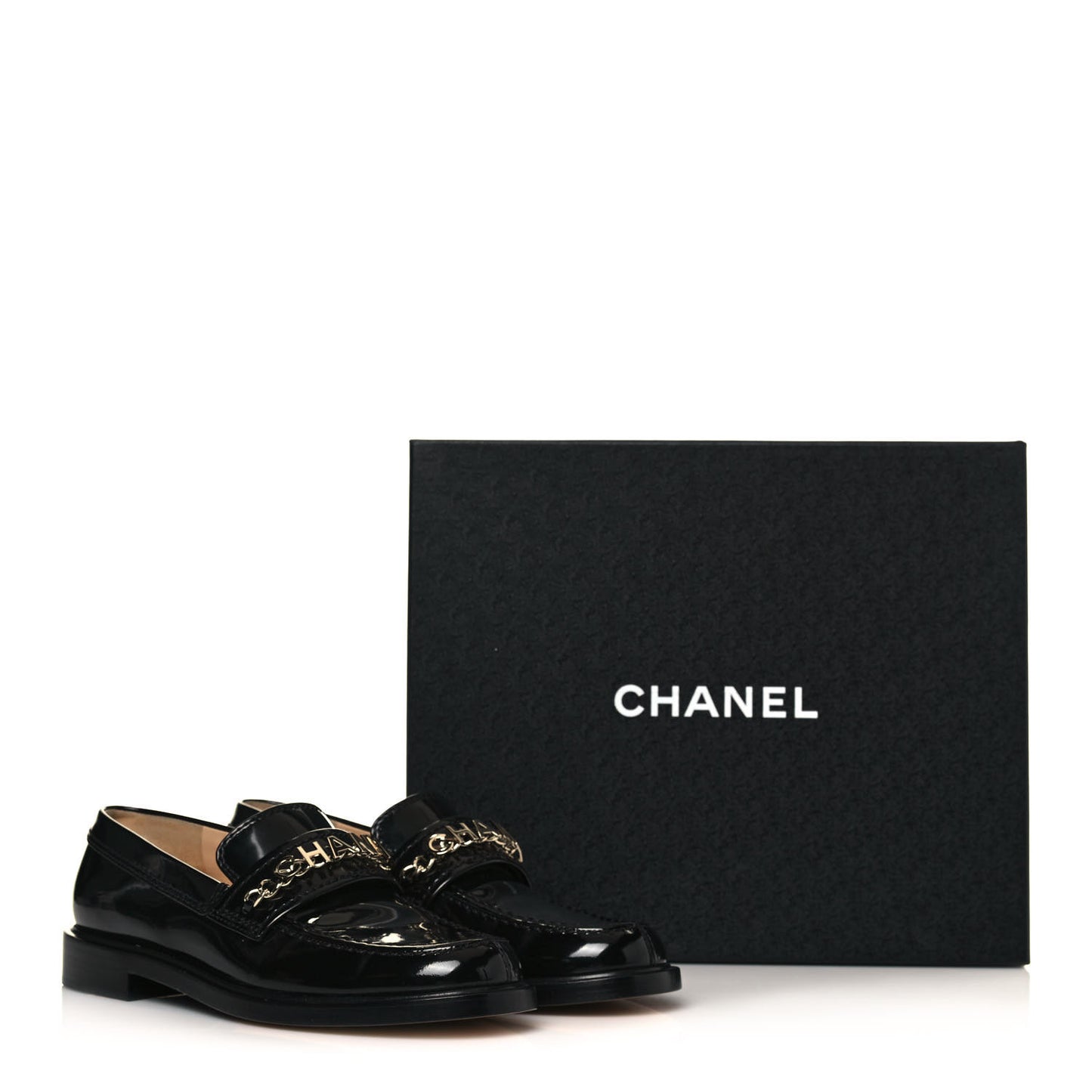 Shiny Calfskin Logo Loafers 37 Black