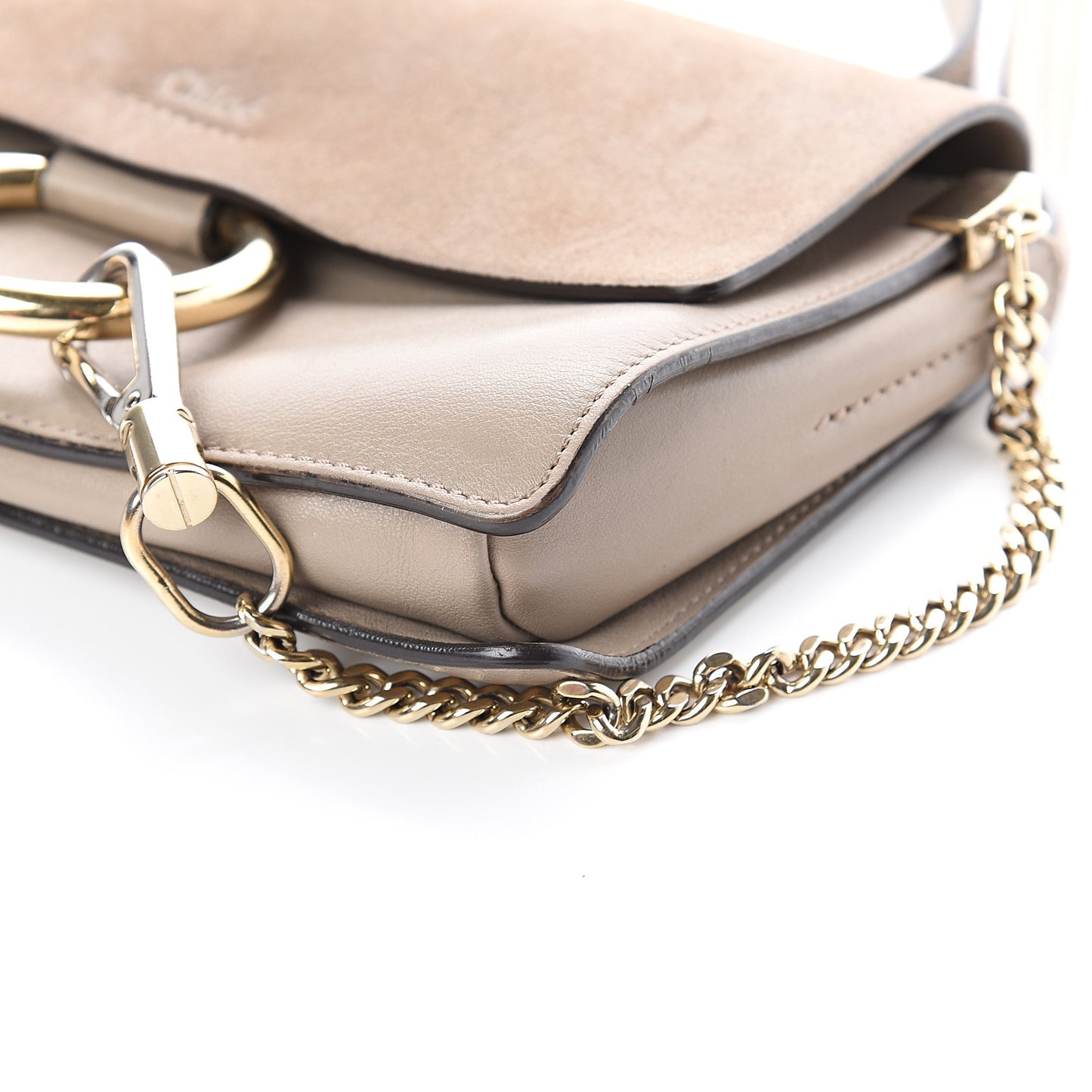Suede Calfskin Small Faye Shoulder Bag Motty Grey