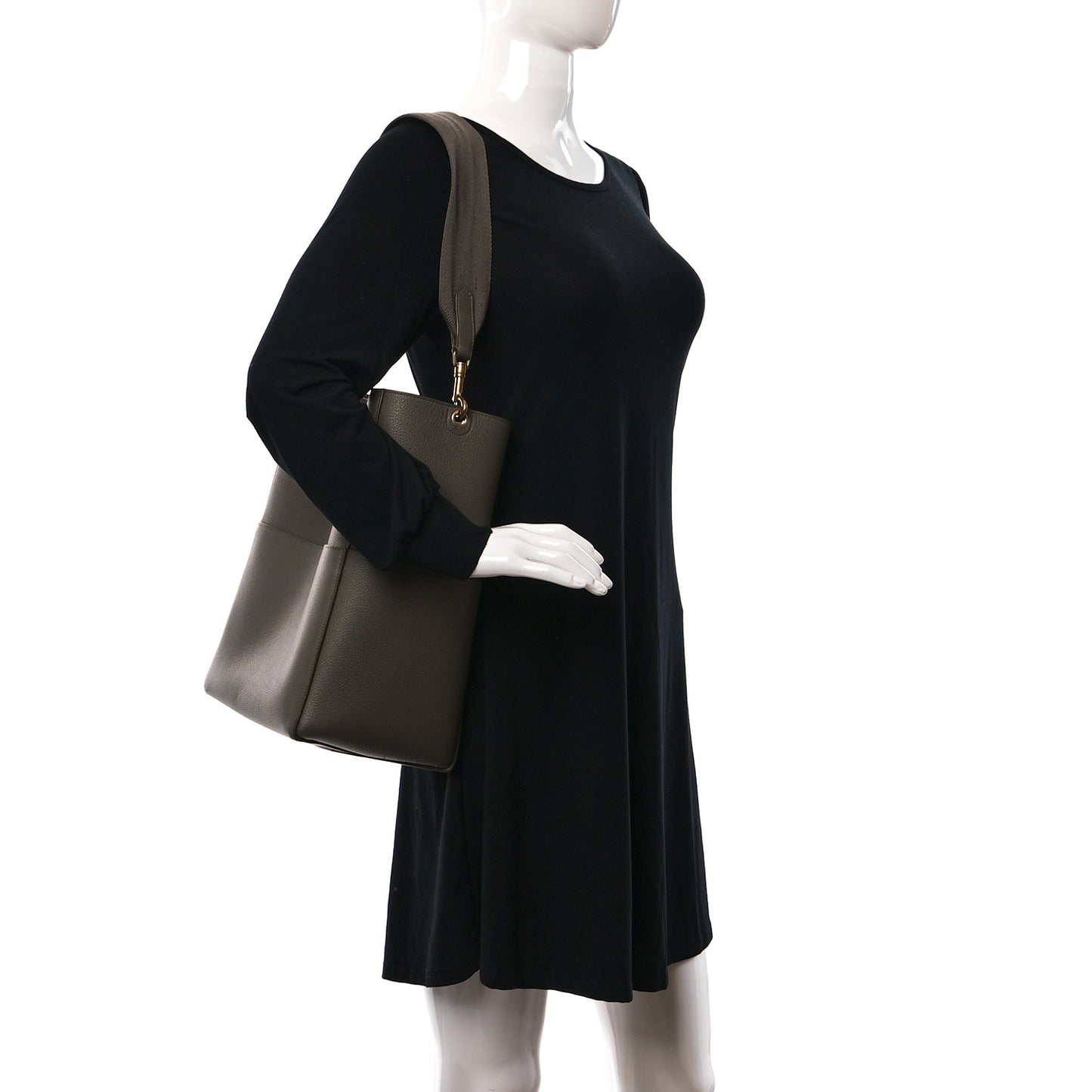 Soft Grained Calfskin Sangle Bucket Bag Taupe