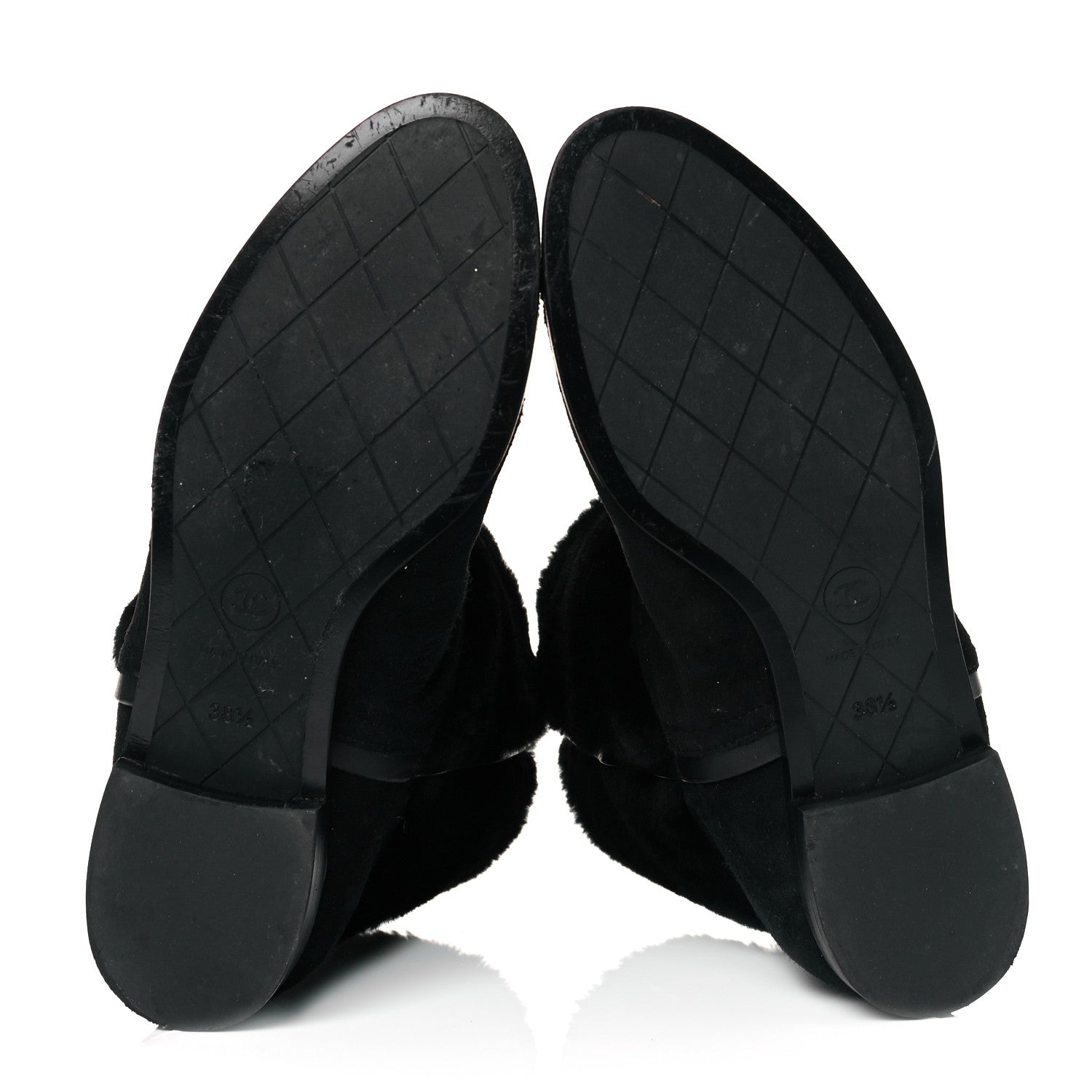 Chanel Suede Shearling Cap Toe Short Boots 38.5 Black 6 of 7