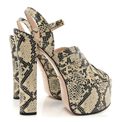 Gucci Calfskin Python Print Keyla Platform Slingback Sandals 39.5 Beige Avana 4 of 9