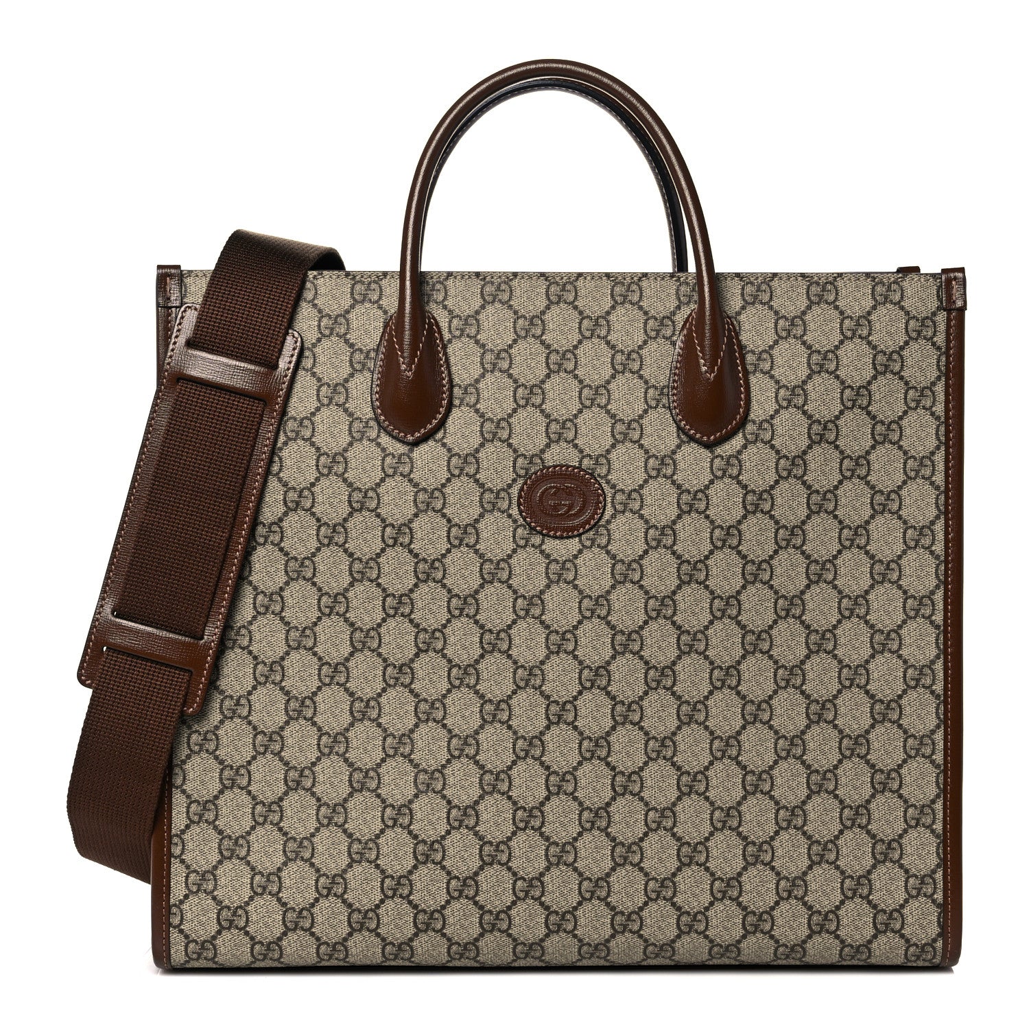Gucci GG Supreme Monogram Azalea Calfskin Medium Retro Interlocking G Tote Bag Beige Ebony Brown Sugar 1 of 9