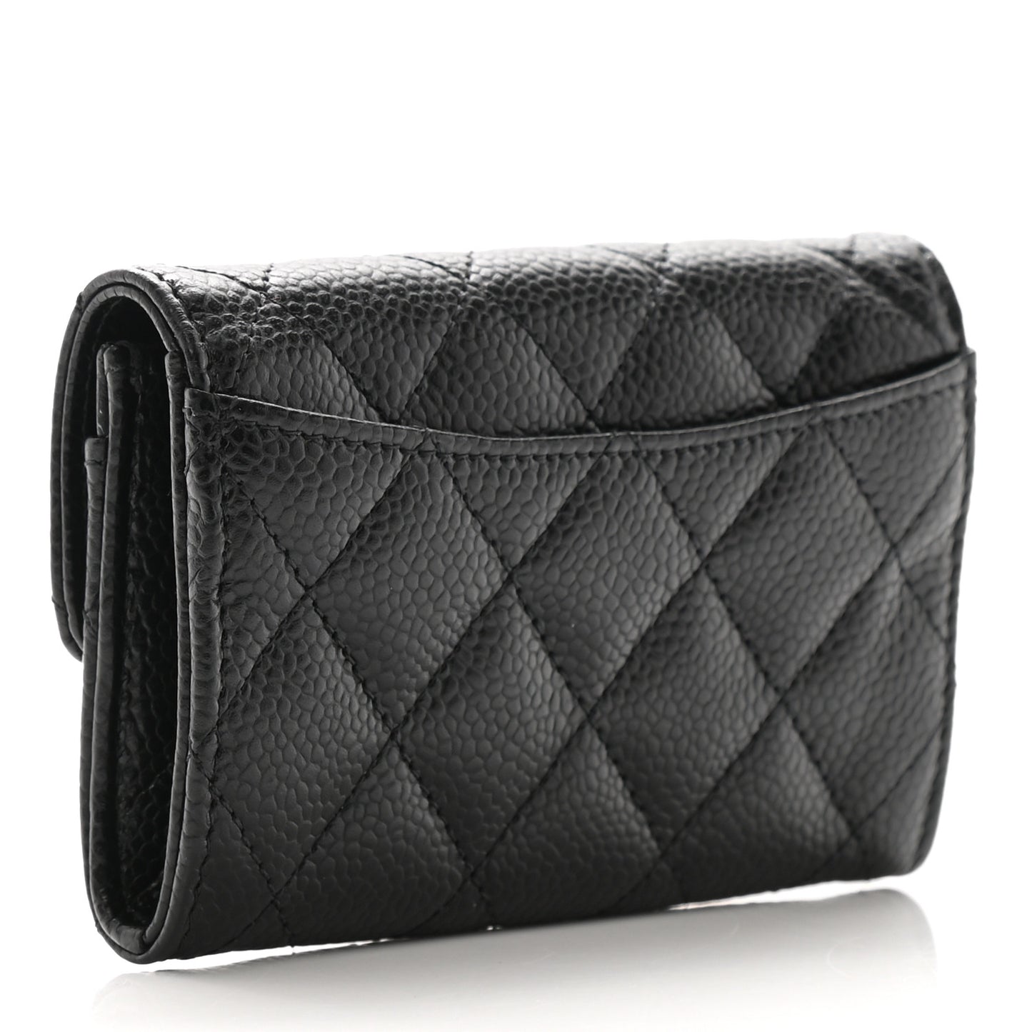 Caviar Quilted Flap Card Holder Wallet Black
