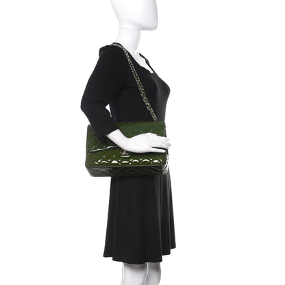 Chanel Patent Calfskin Quilted Jumbo Double Flap Green 3 of 15