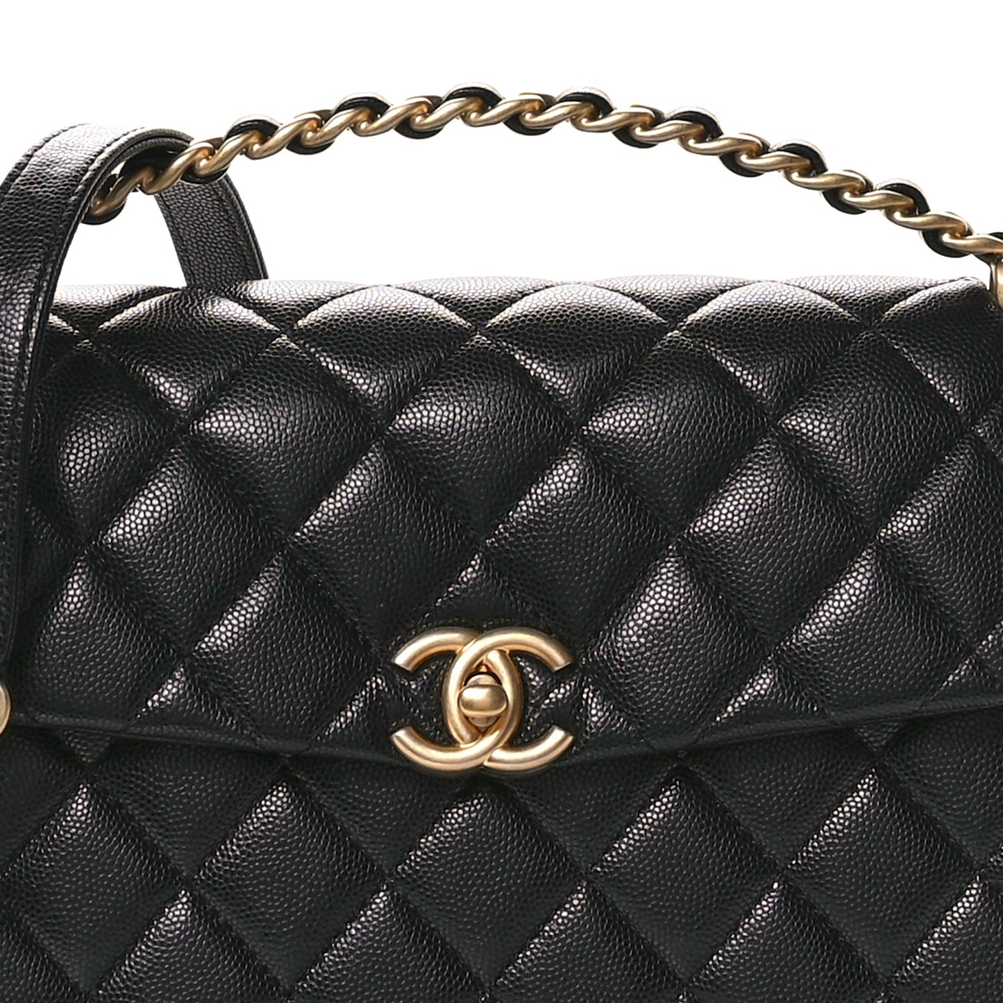 Caviar Quilted 31 Rue Cambon Top Handle Flap Black