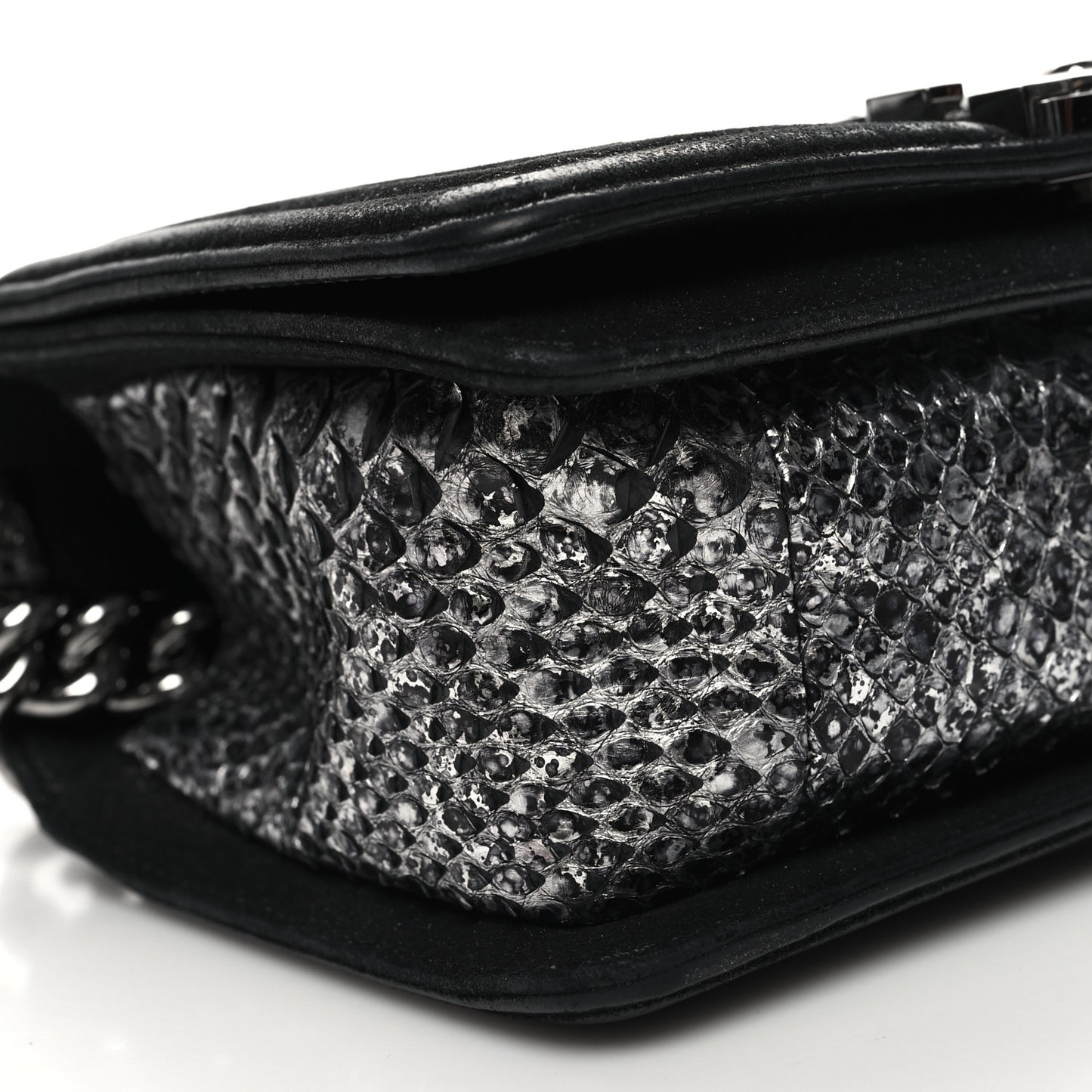 Snakeskin Calfskin Small Boy Flap Black Black