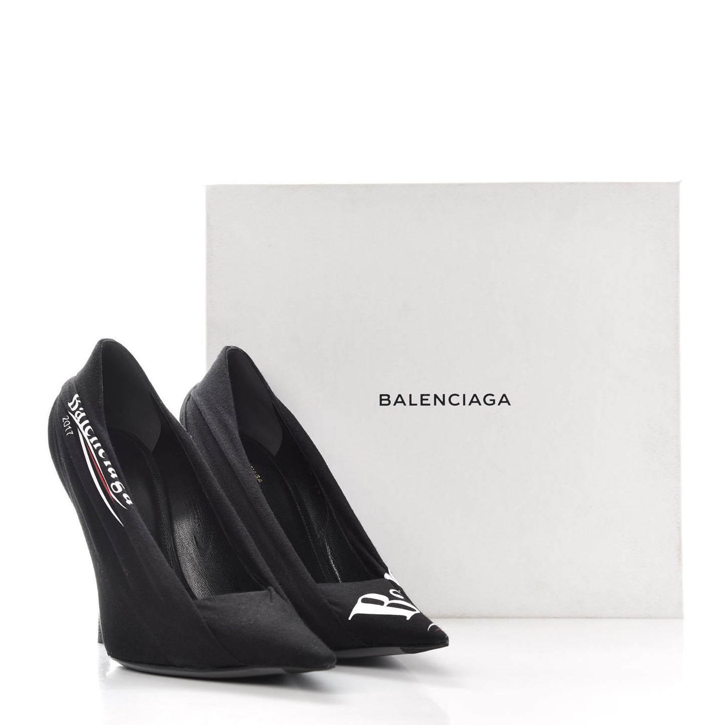 Jersey Crepe Political Campaign Logo Knife 115 Pointed Pumps 39 Black White Rouge