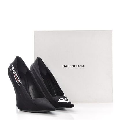 Balenciaga Jersey Crepe Political Campaign Logo Knife 115 Pointed Pumps 39 Black White Rouge 11 of 11
