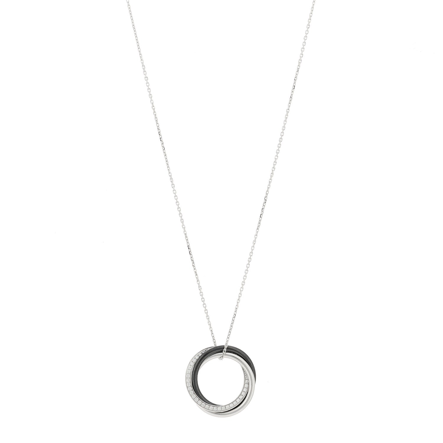 Cartier 18K White Gold Black Ceramic Diamond Trinity Pendant Necklace 1 of 6
