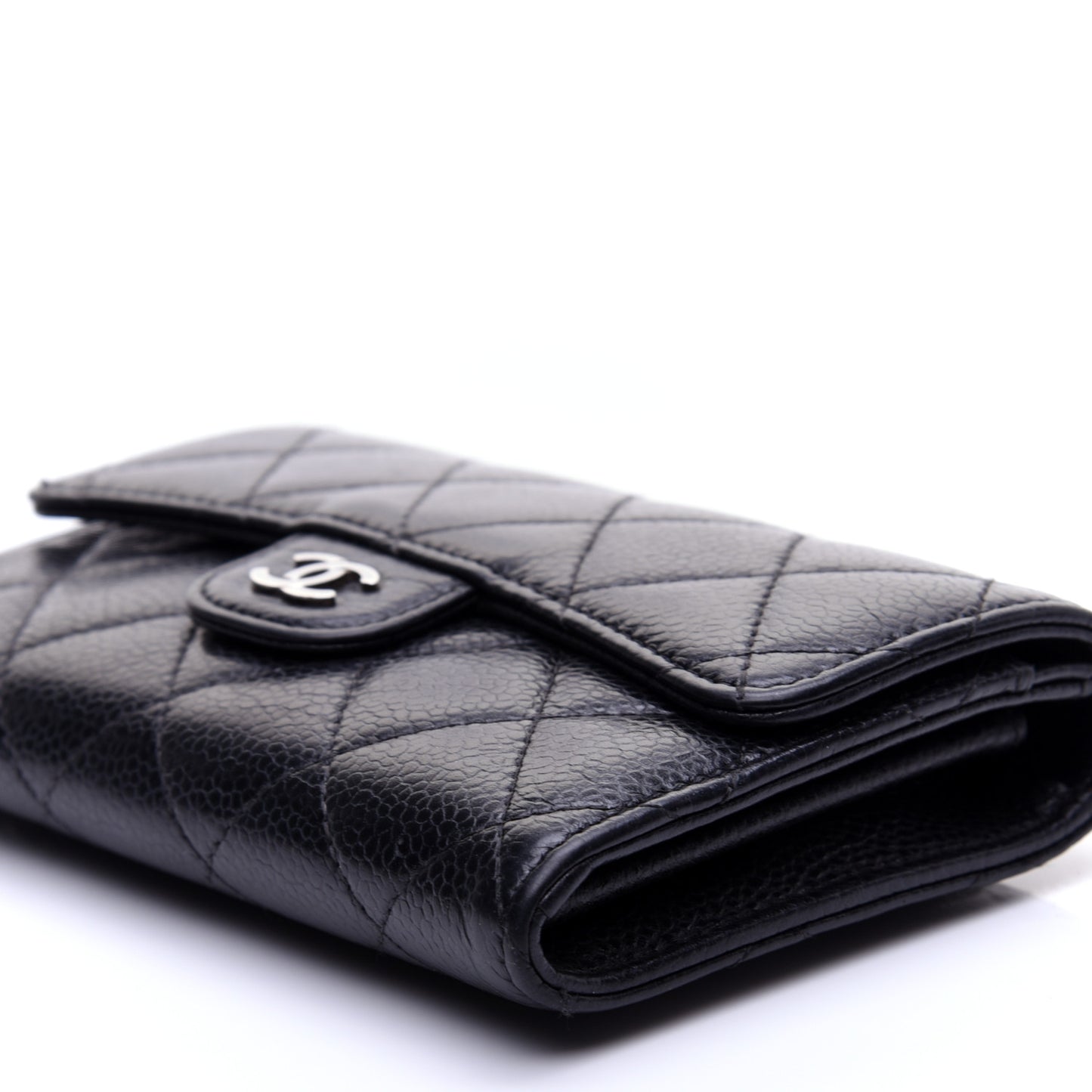 Caviar Quilted Small Flap Wallet Black