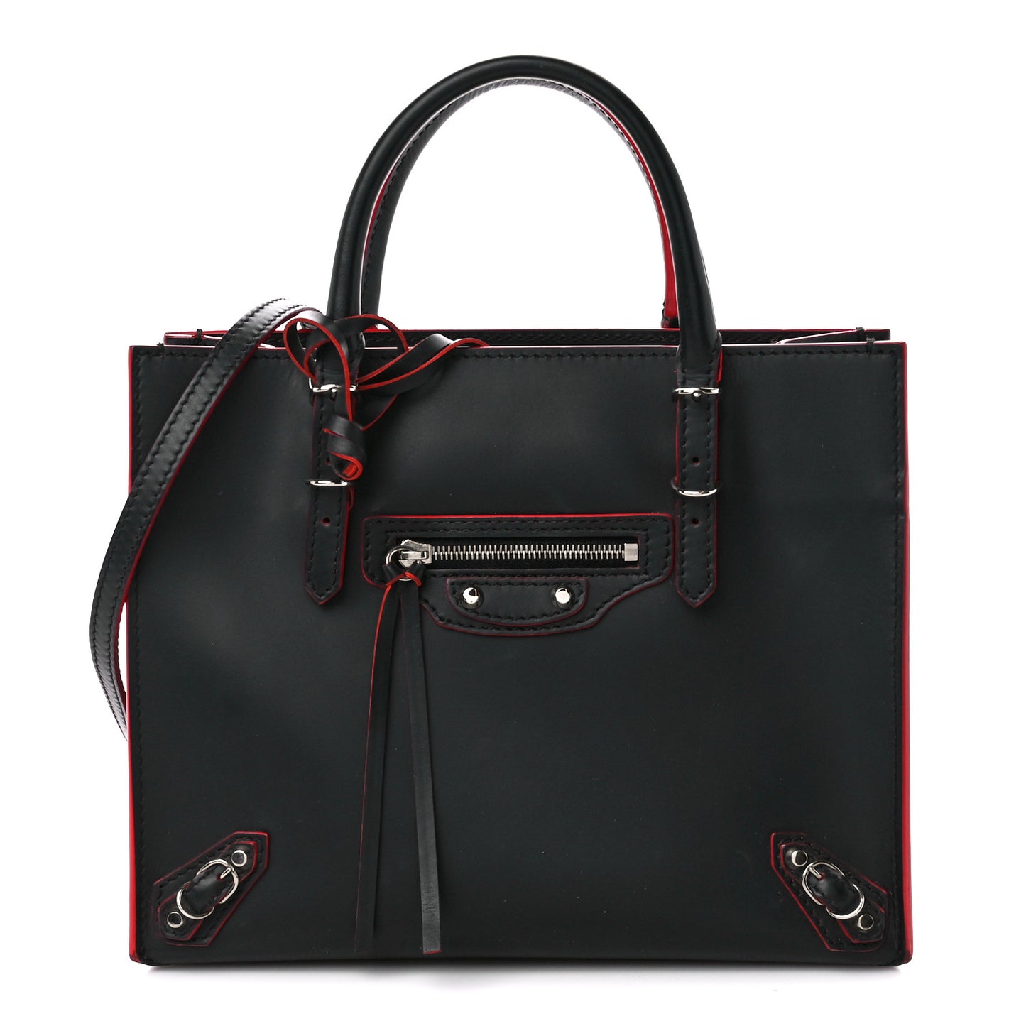 Rubberized Calfskin Papier Mini A4 Zip Around Tote Black Red