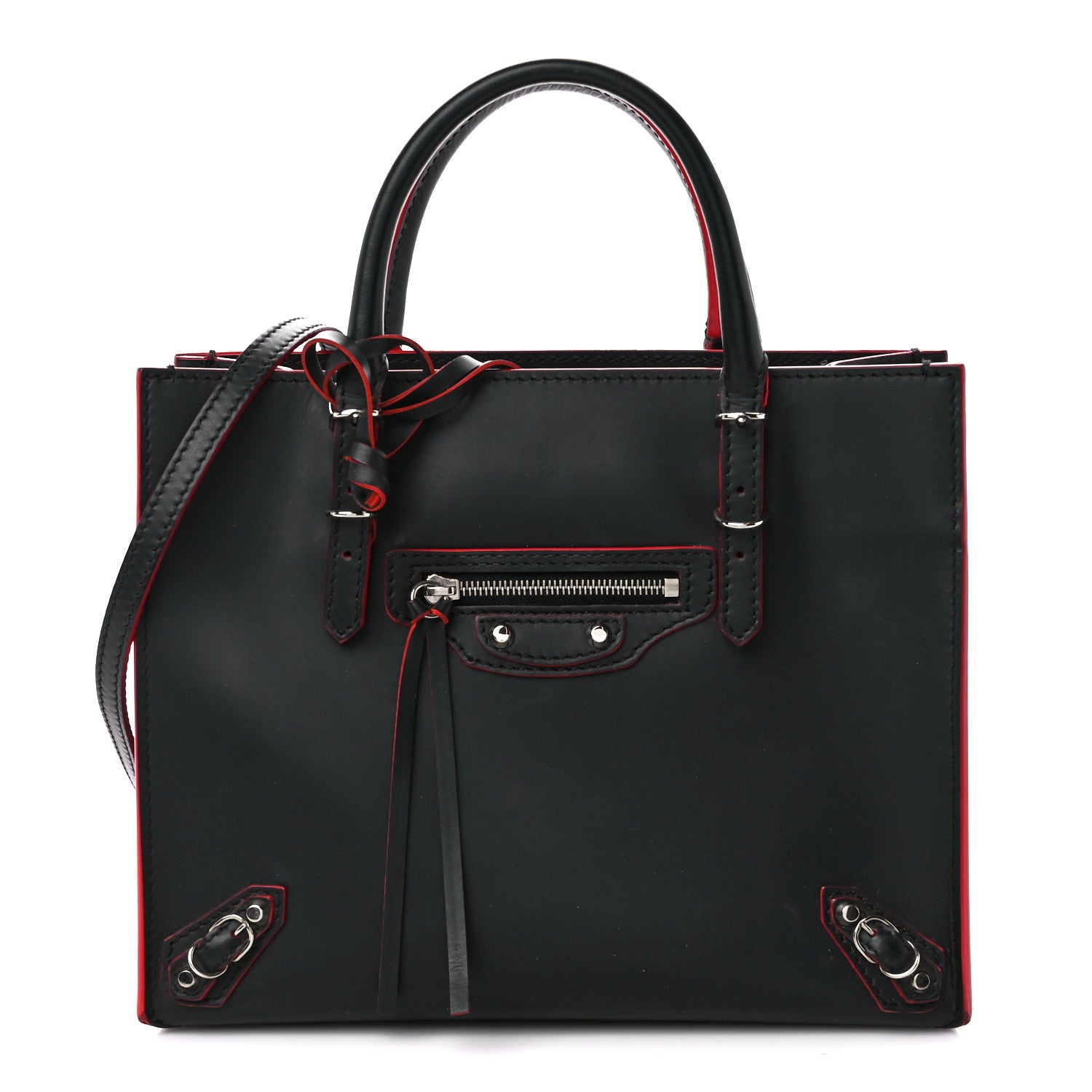 Balenciaga Rubberized Calfskin Papier Mini A4 Zip Around Tote Black Red 3 of 11