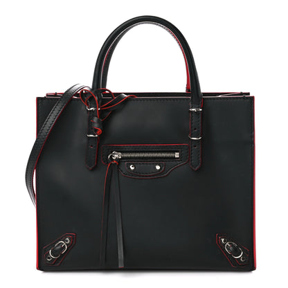 Balenciaga Rubberized Calfskin Papier Mini A4 Zip Around Tote Black Red 3 of 11