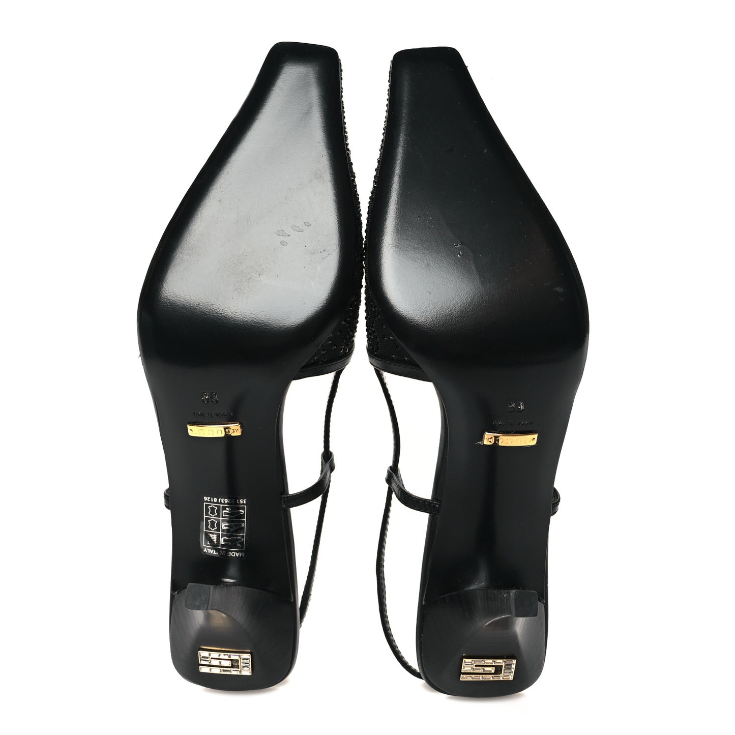 Moire Fabric Malaga Kid Crystal GG Monogram Square G 75mm Slingback Pumps 39 Black