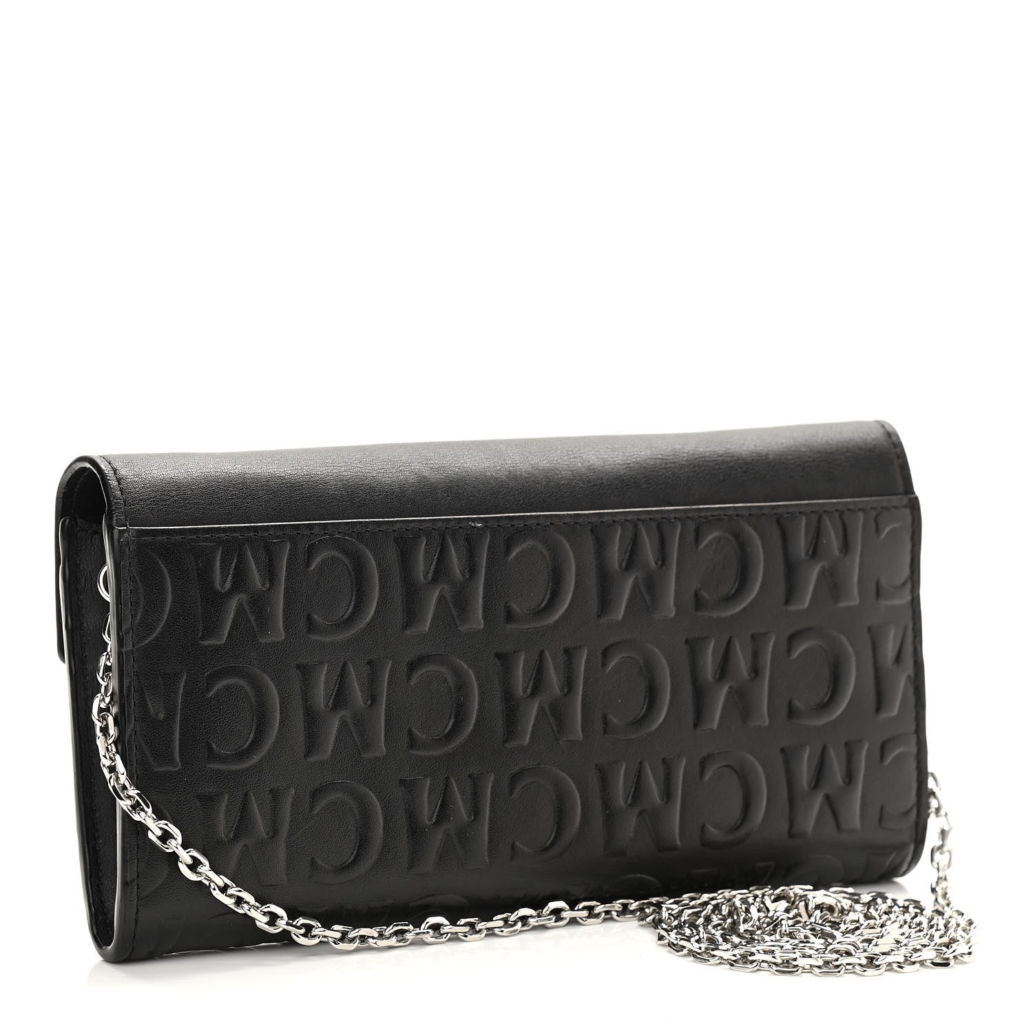 MCM Calfskin Logo Embossed Large Patricia Wallet On Chain Black 2 of 8