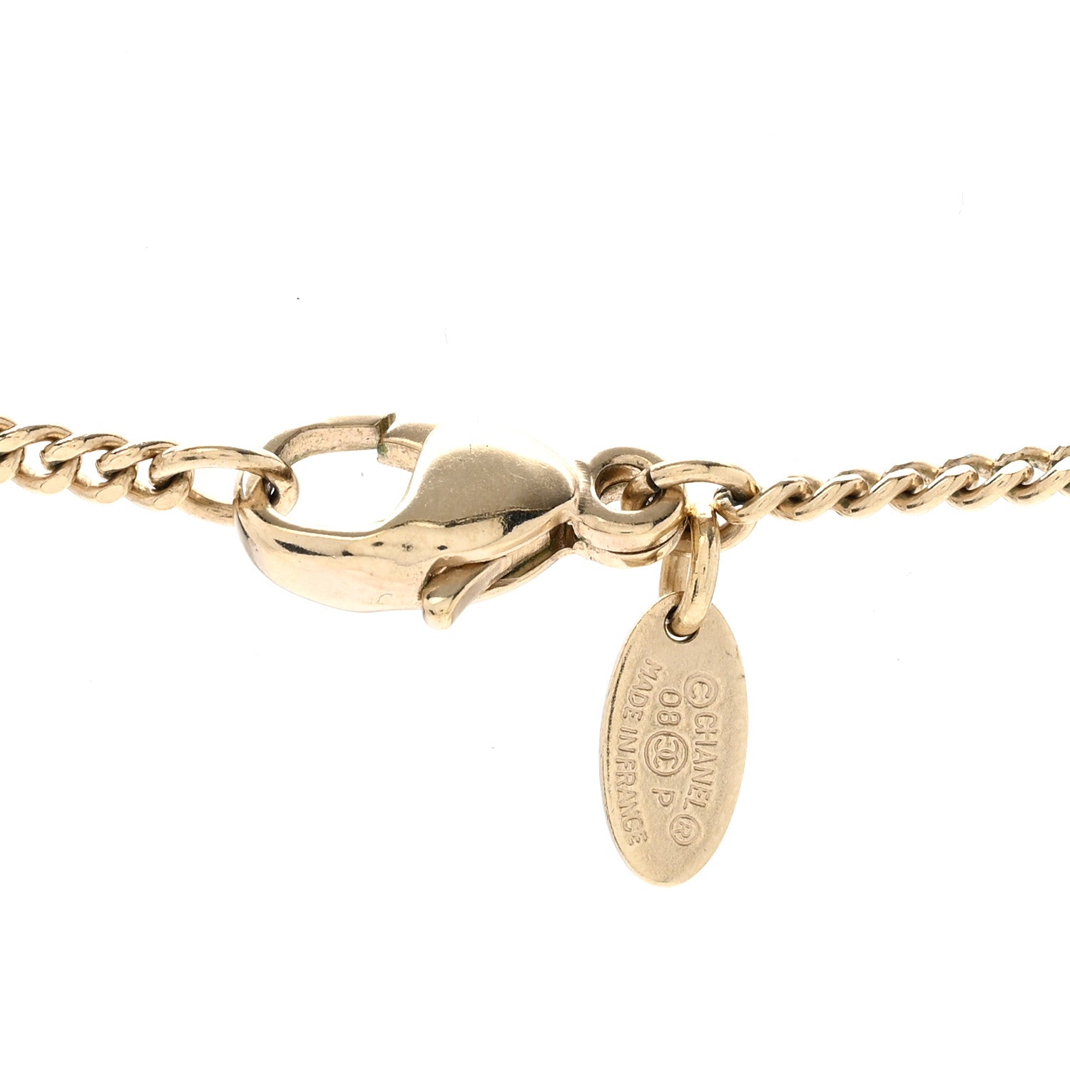 Chanel Pearl Crystal CC Heart Necklace Gold White 5 of 6